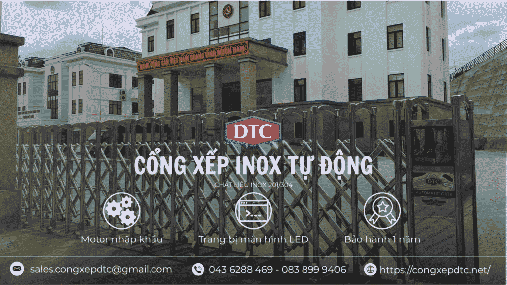 Mẫu Cổng Xếp Inox Tự Động DTC 