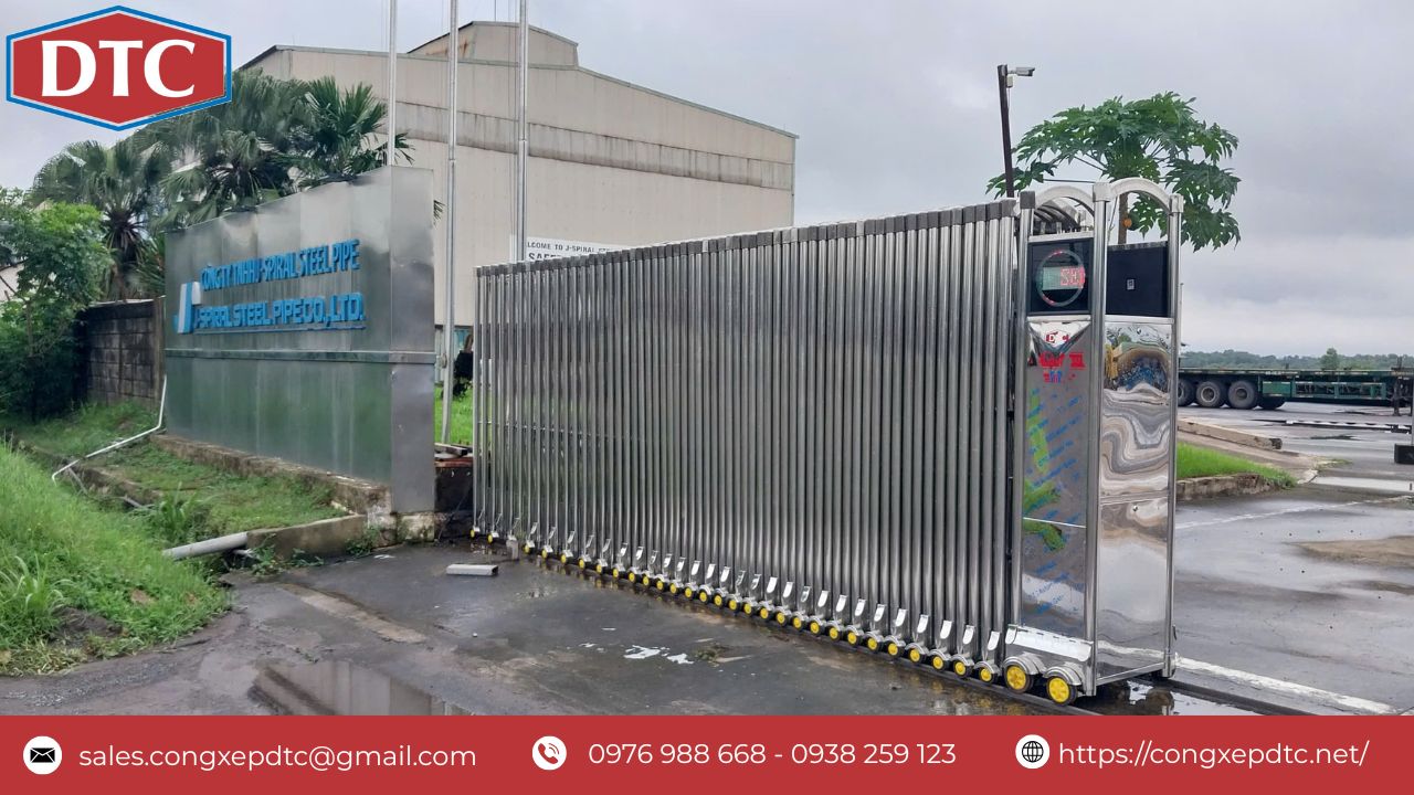 Lắp đặt cổng xếp inox tự động tại CT J-SPIRAL STEEL PIPE – Đồng Nai
