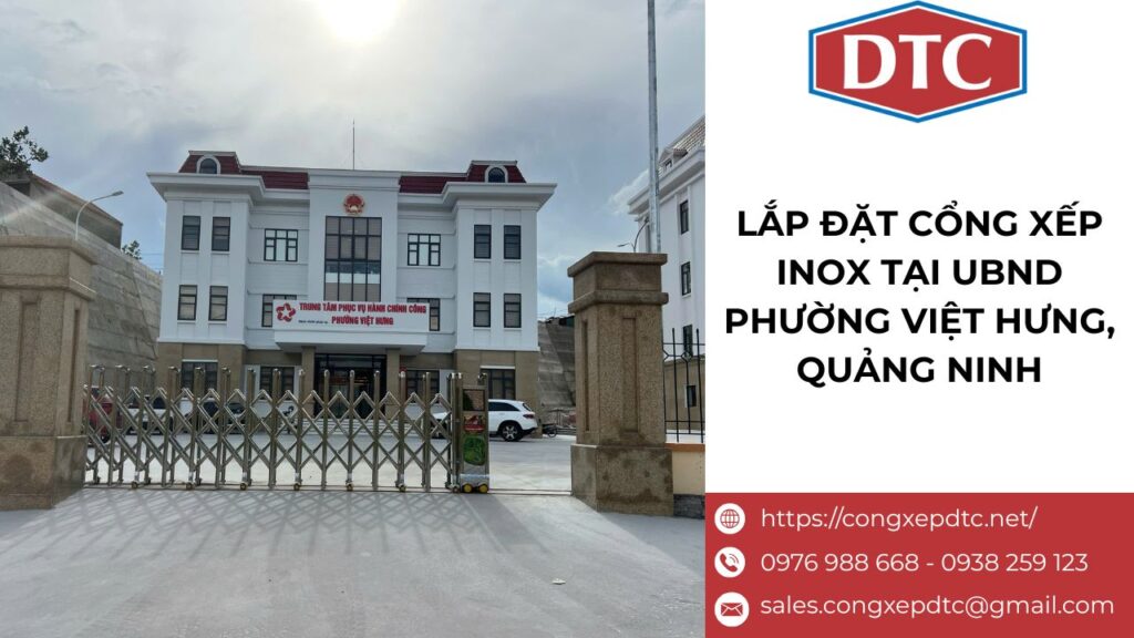 Lắp đặt cổng xếp inox tự động tại UBND phường Việt Hưng