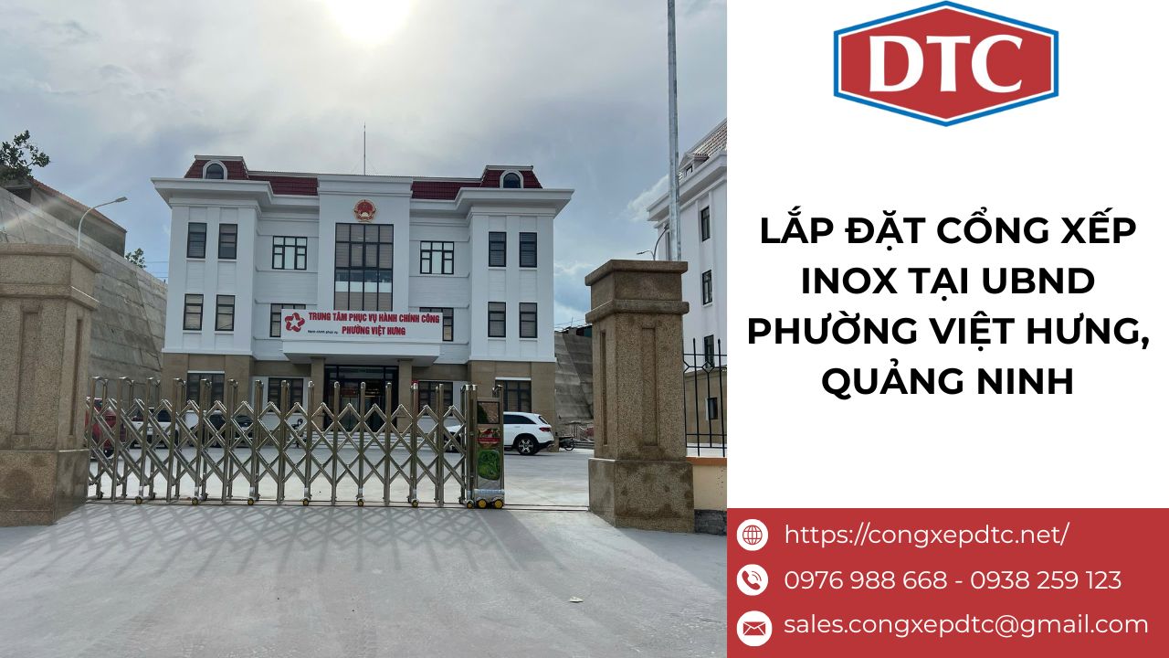 Lắp đặt cổng xếp inox tự động tại UBND phường Việt Hưng