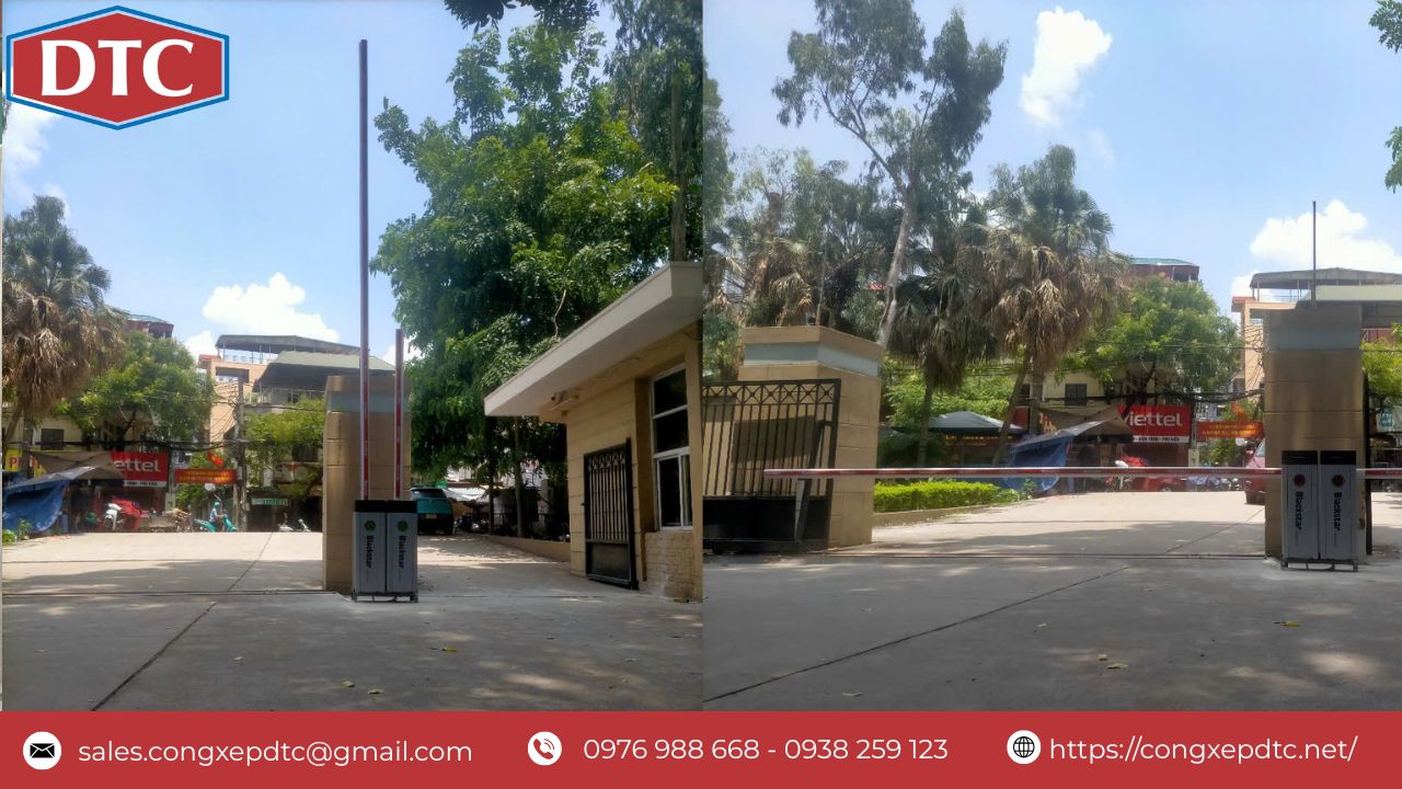 Hình ảnh sau lắp đặt barie của DTC đã đi vào hoạt động ổn định, được trang bị cảm ứng tự động mở, hạn chế tối đa tiếng ồn và rung lắc khi vận hành.
