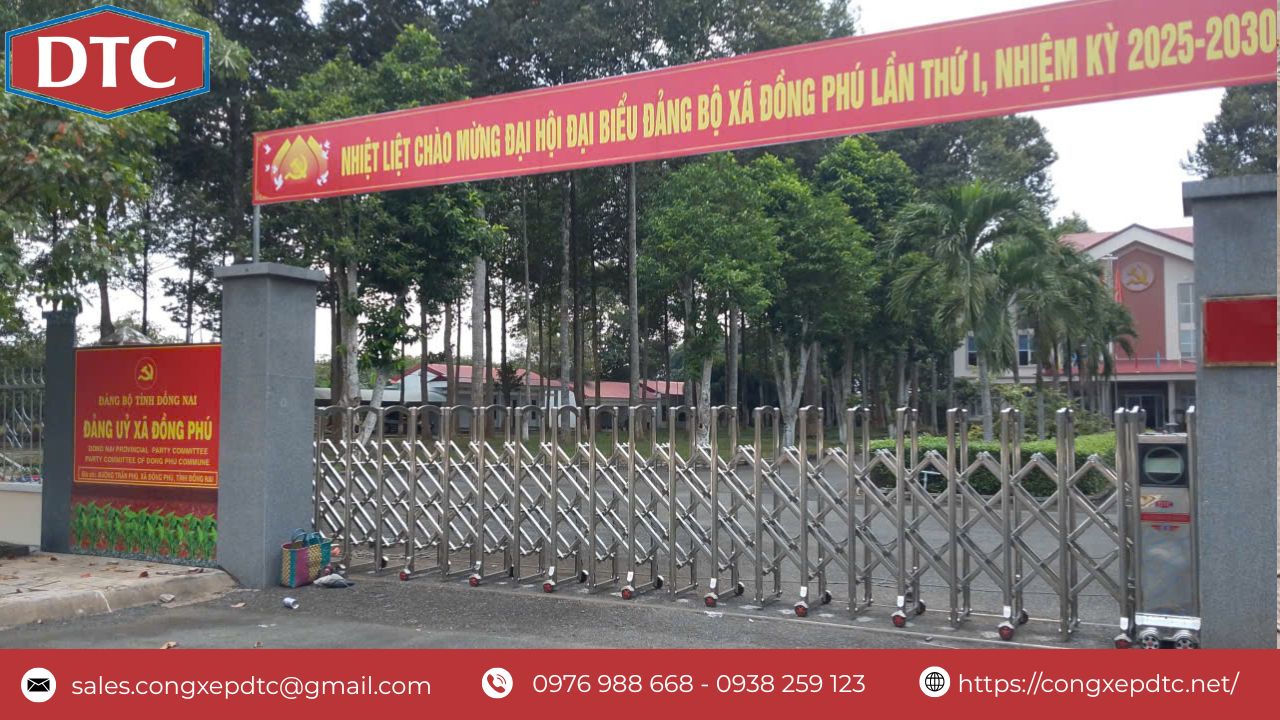 Cổng được làm từ inox 304 sáng bóng, tính thẩm mỹ cao, đây là chất liệu được rất nhiều khách hàng của DTC tin tưởng lựa chọn